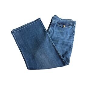 J. Jill Tab waist full leg crops blue denim with stretch zip fly front Sz 10